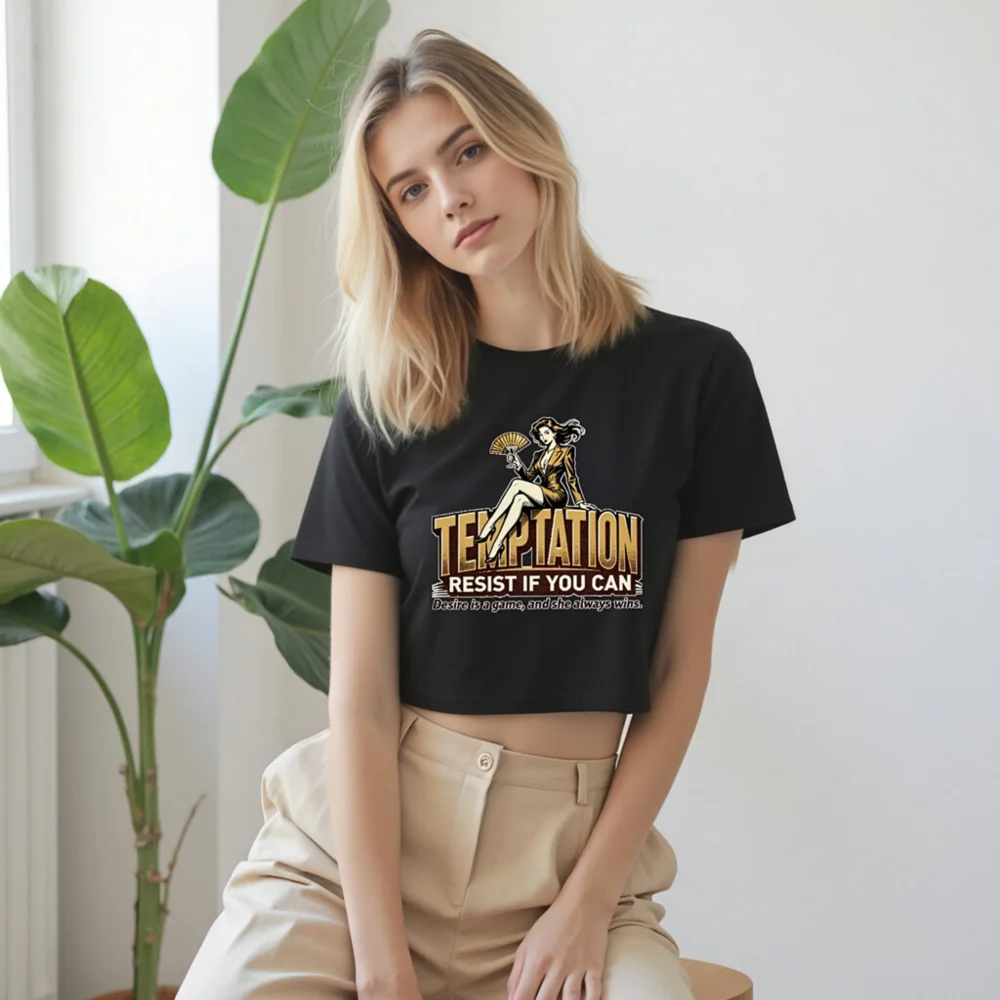 Temptation Crop Top for Women – Vintage Pin-Up Graphic Tee - Image 9
