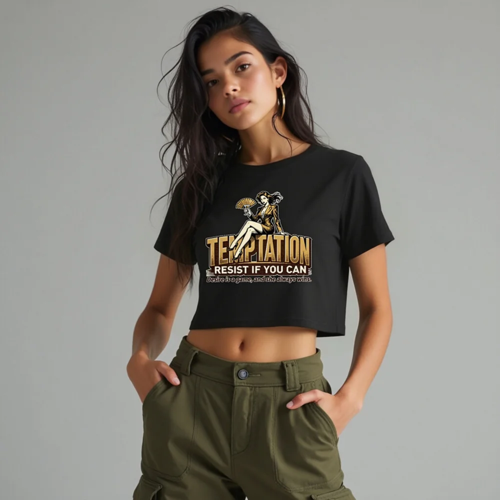 Temptation Crop Top for Women – Vintage Pin-Up Graphic Tee - Image 10