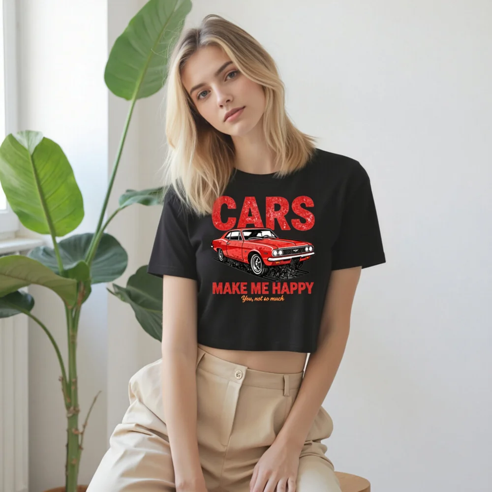 Cars Make Me Happy Crop Top for Women – Vintage Car Graphic Tee - Image 9