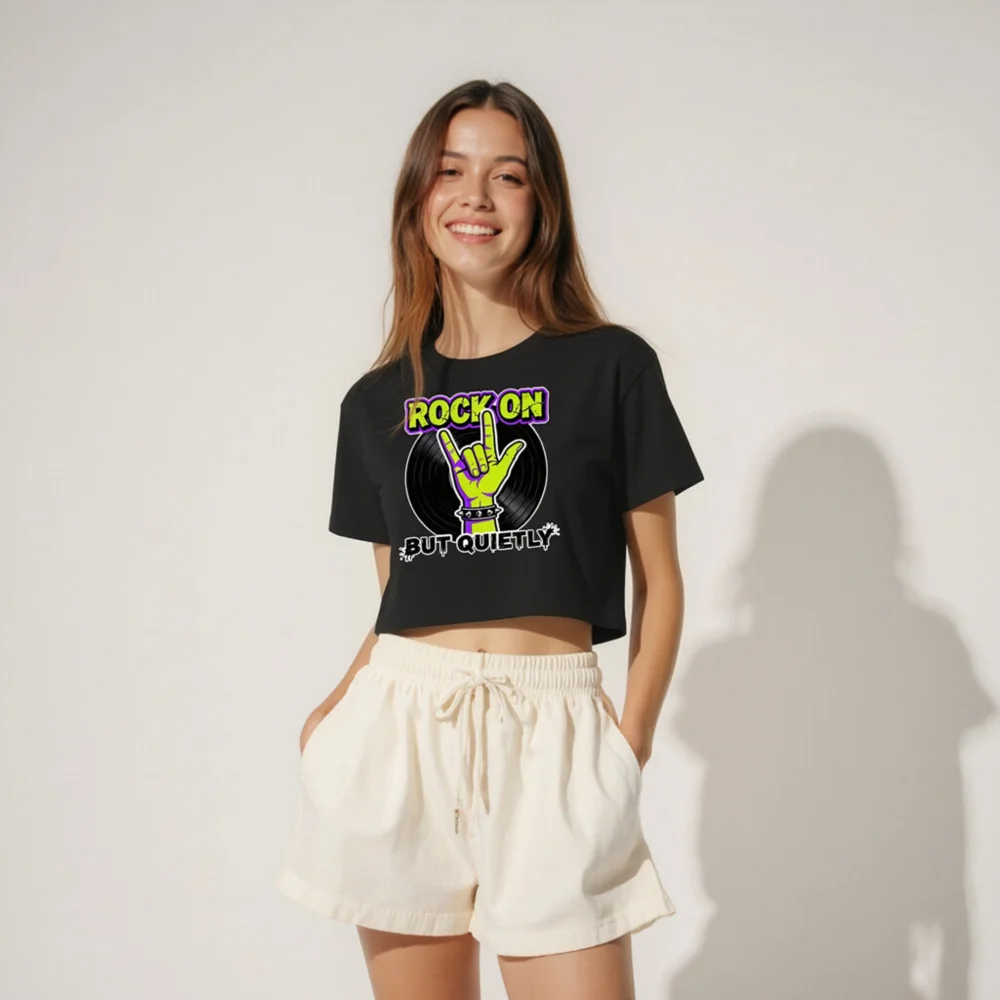 Rock On But Quietly Crop Top for Women – Punk Graphic Tee - Image 4