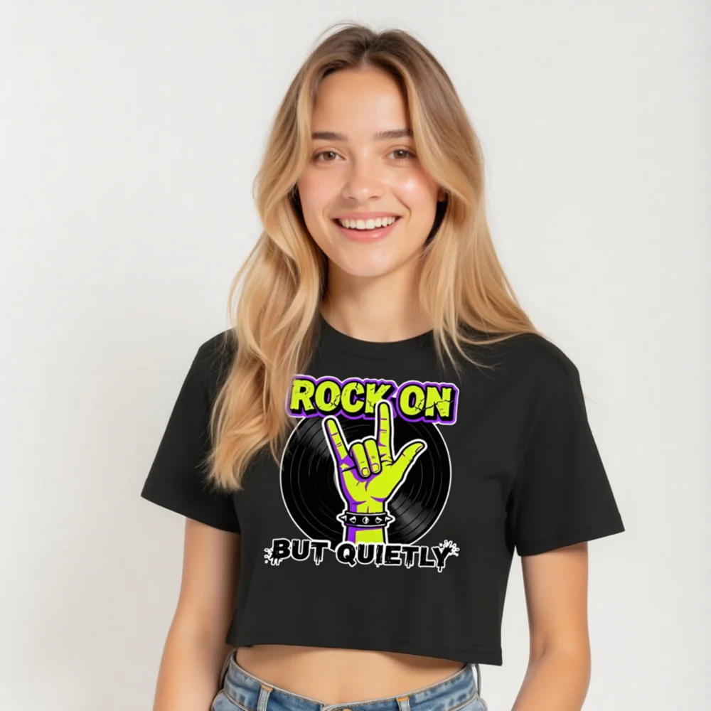 Rock On But Quietly Crop Top for Women – Punk Graphic Tee - Image 5