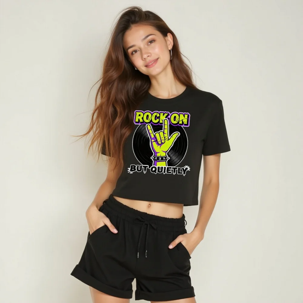 Rock On But Quietly Crop Top for Women – Punk Graphic Tee - Image 6