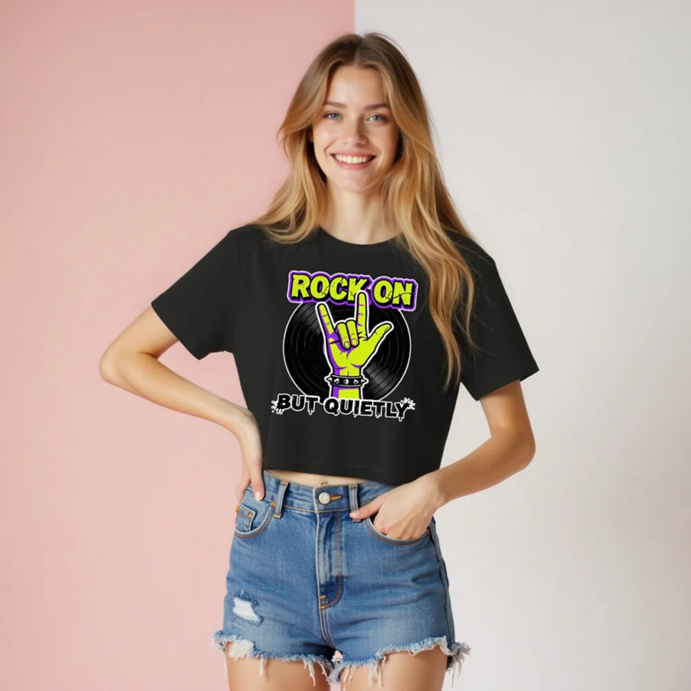 Rock On But Quietly Crop Top for Women – Punk Graphic Tee - Image 8