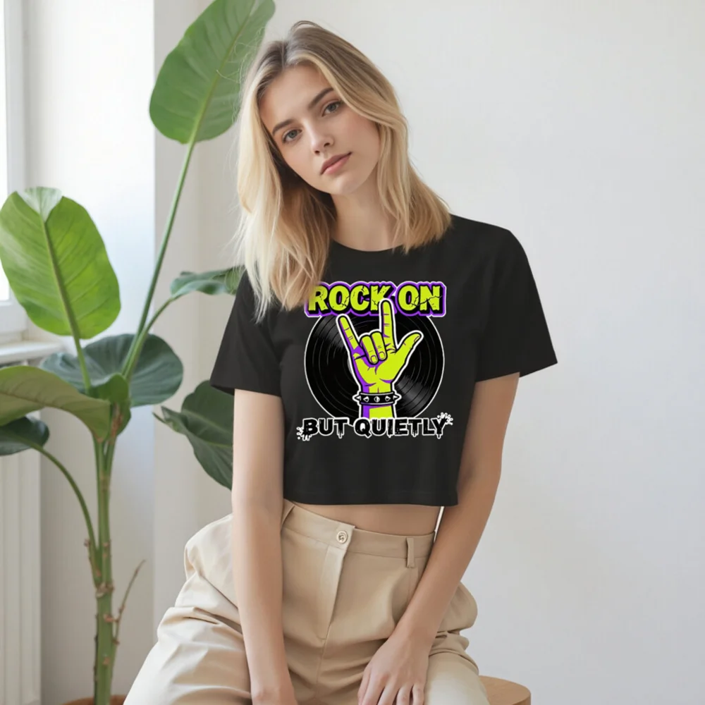Rock On But Quietly Crop Top for Women – Punk Graphic Tee - Image 9