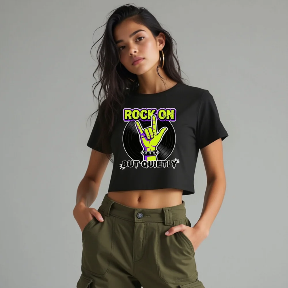 Rock On But Quietly Crop Top for Women – Punk Graphic Tee - Image 10