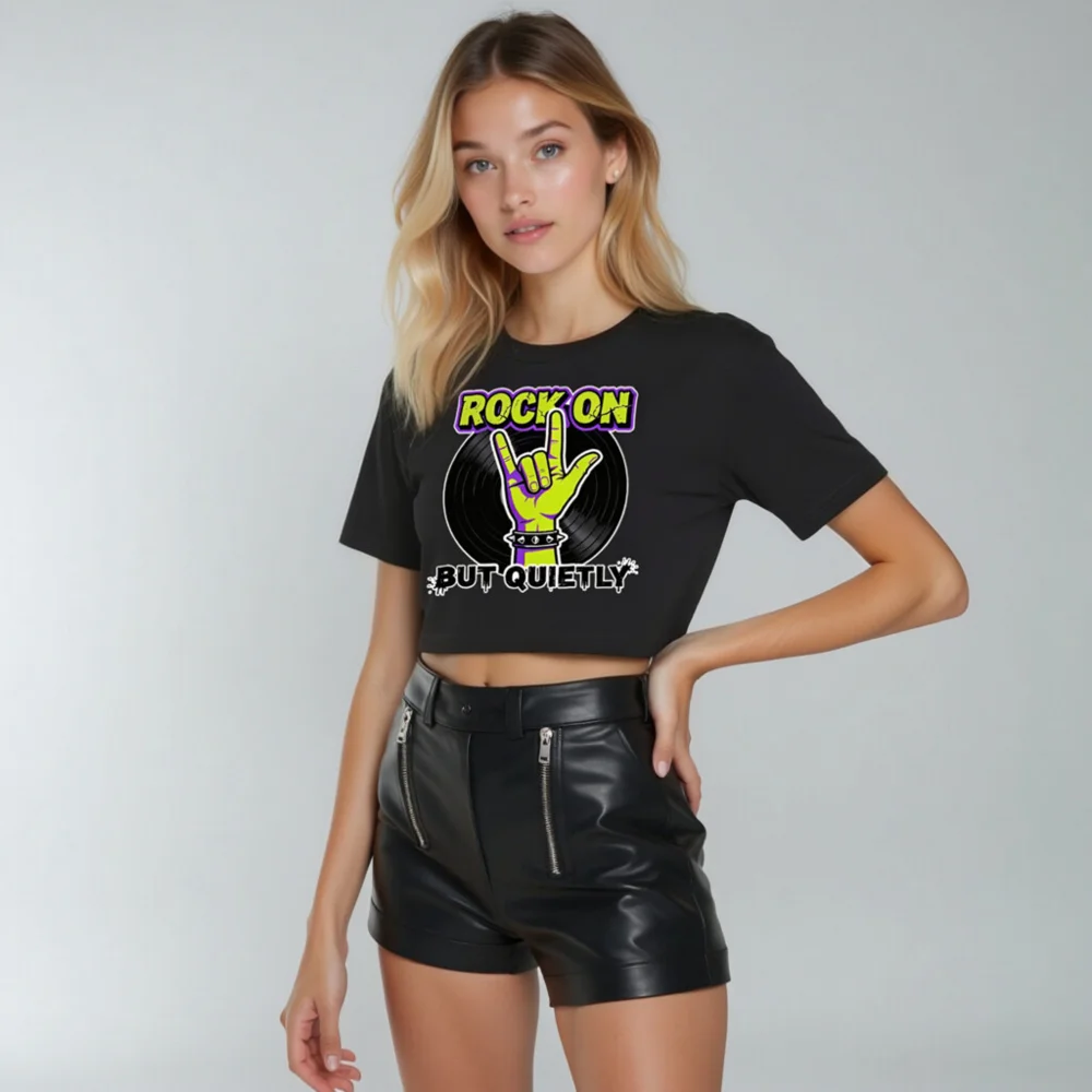 Rock On But Quietly Crop Top for Women – Punk Graphic Tee - Image 11