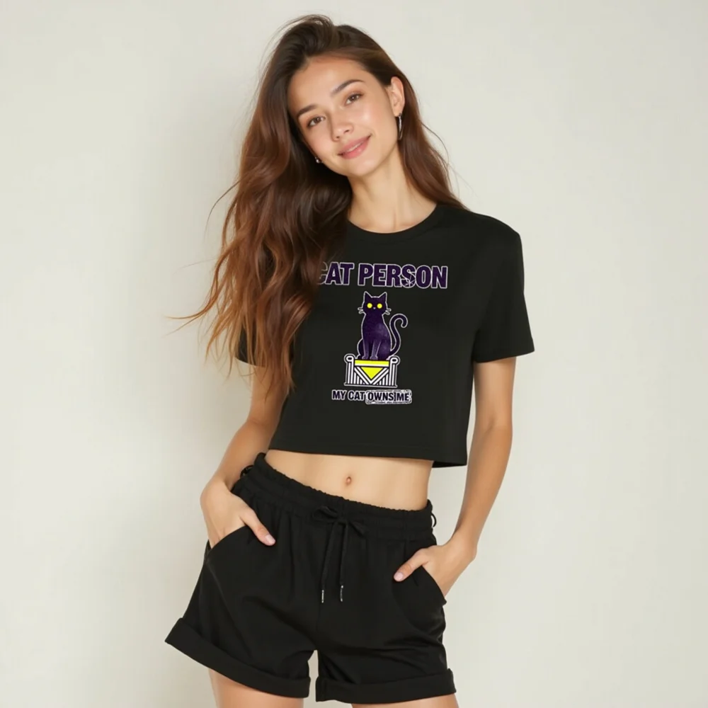 Cat Person Crop Top for Women – Funny Cat Lover Tee - Image 6