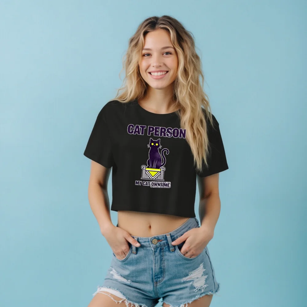 Cat Person Crop Top for Women – Funny Cat Lover Tee - Image 7