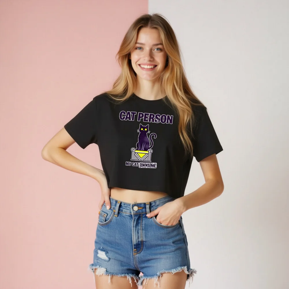Cat Person Crop Top for Women – Funny Cat Lover Tee - Image 8