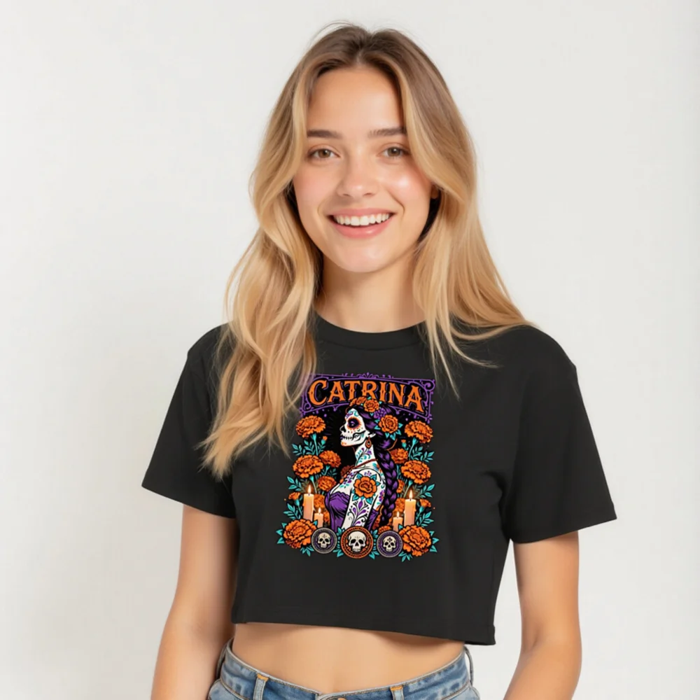 Catrina Day of the Dead Crop Top for Women - Gothic Sugar Skull Tee - Image 5