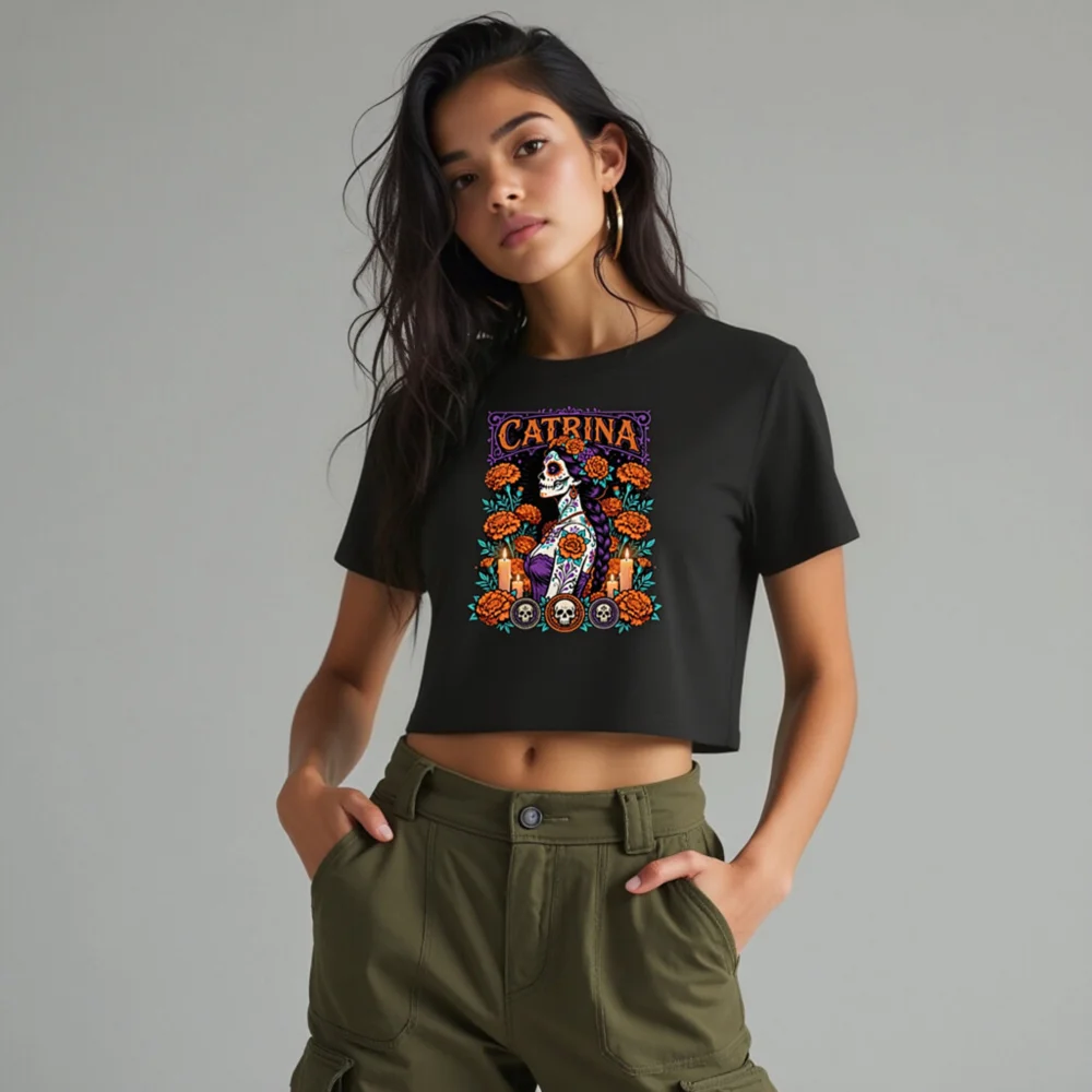 Catrina Day of the Dead Crop Top for Women - Gothic Sugar Skull Tee - Image 10