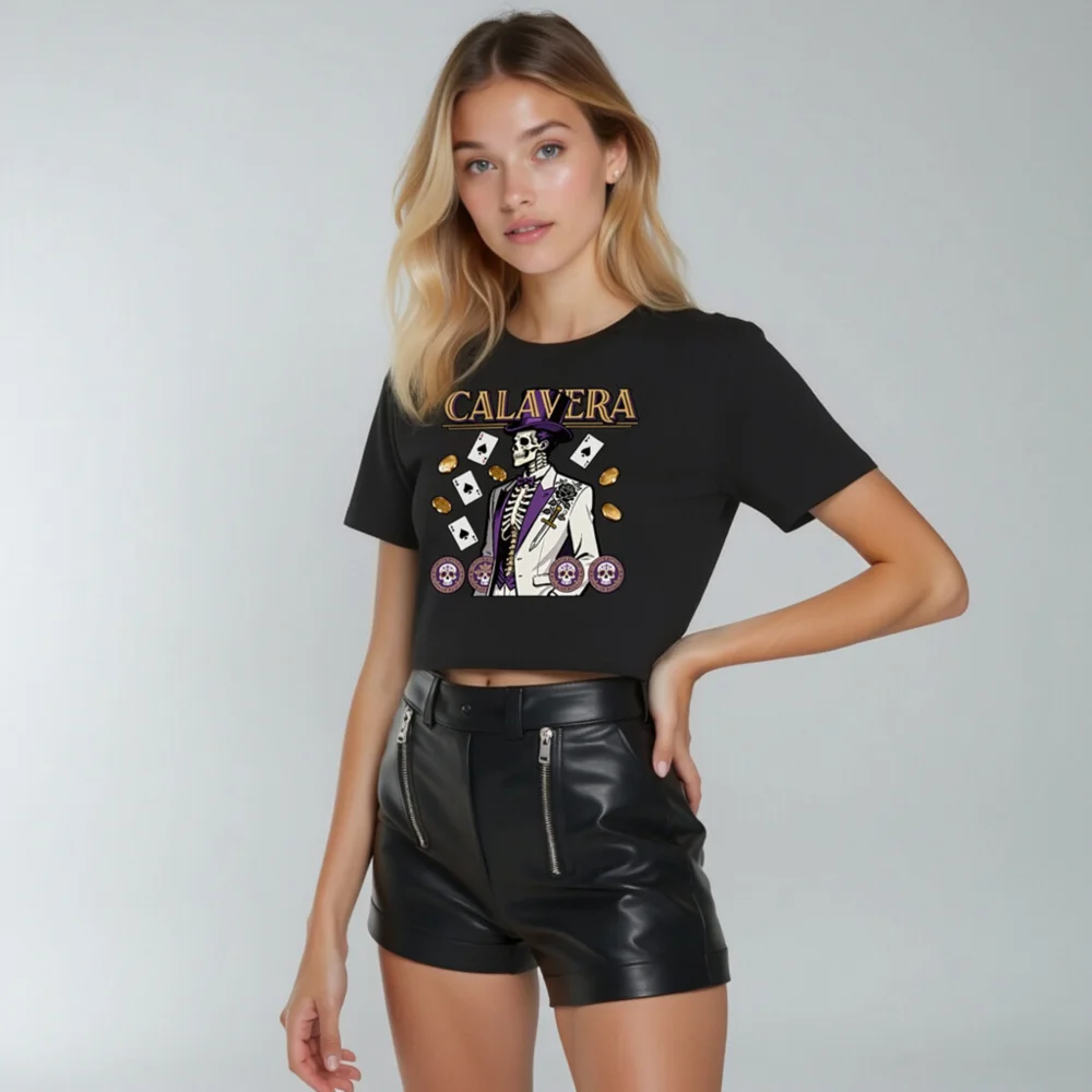 Calavera Skeleton Crop Top for Women – Gothic Punk T-Shirt - Image 11