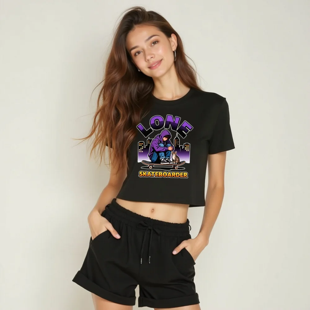 Lone Skateboarder Crop Top for Women – Graphic Streetwear Tee - Image 6