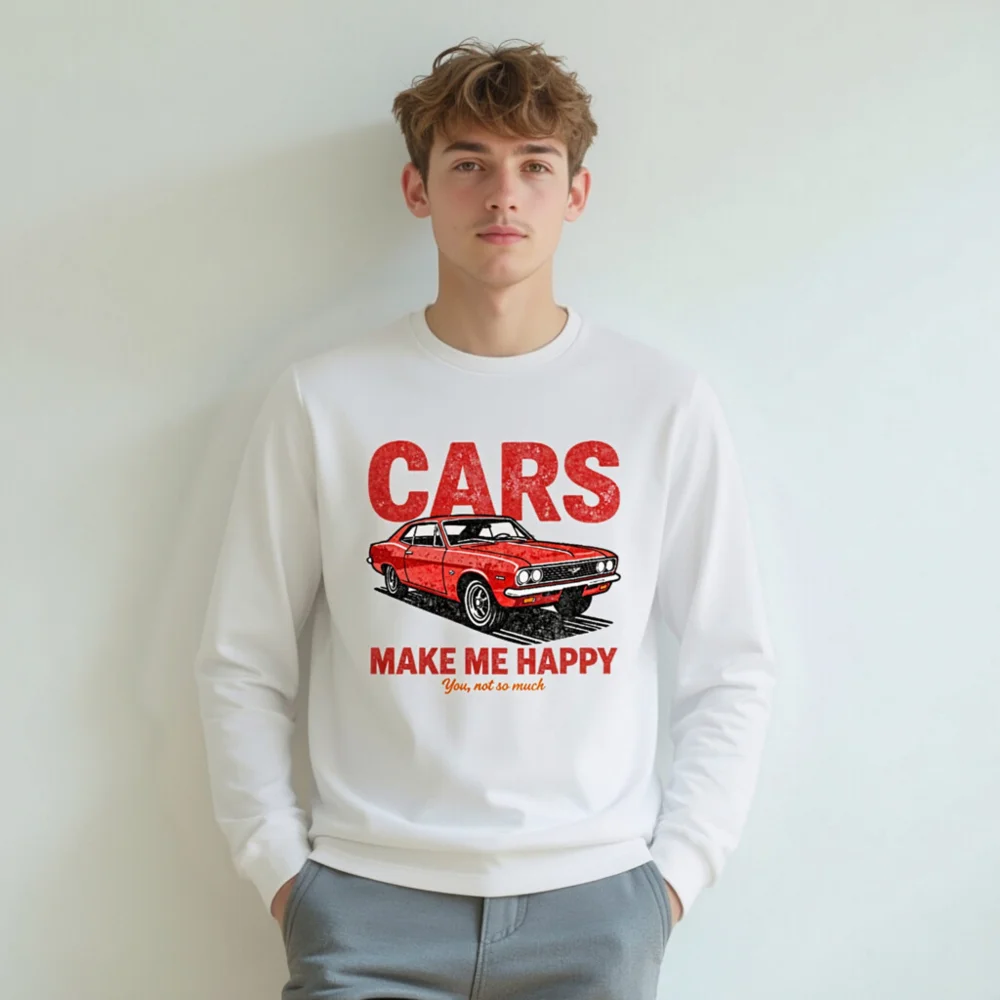 Cars Make Me Happy Long Sleeve Tee – Unisex Vintage Car Graphic Shirt - Image 8