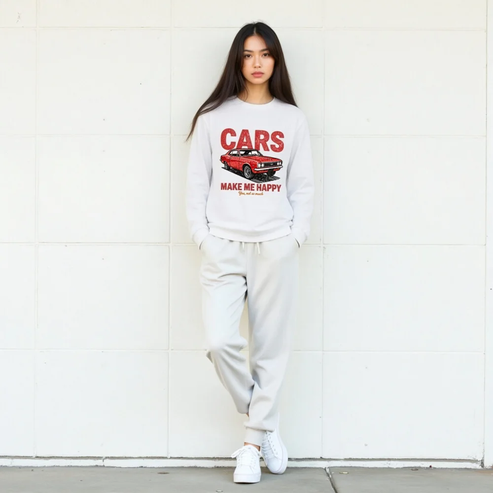 Cars Make Me Happy Long Sleeve Tee – Unisex Vintage Car Graphic Shirt - Image 9
