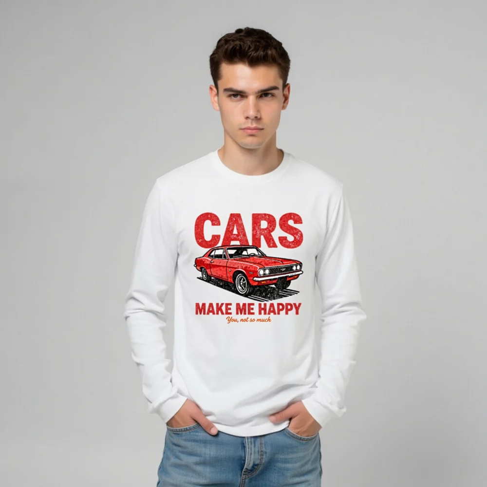 Cars Make Me Happy Long Sleeve Tee – Unisex Vintage Car Graphic Shirt - Image 10
