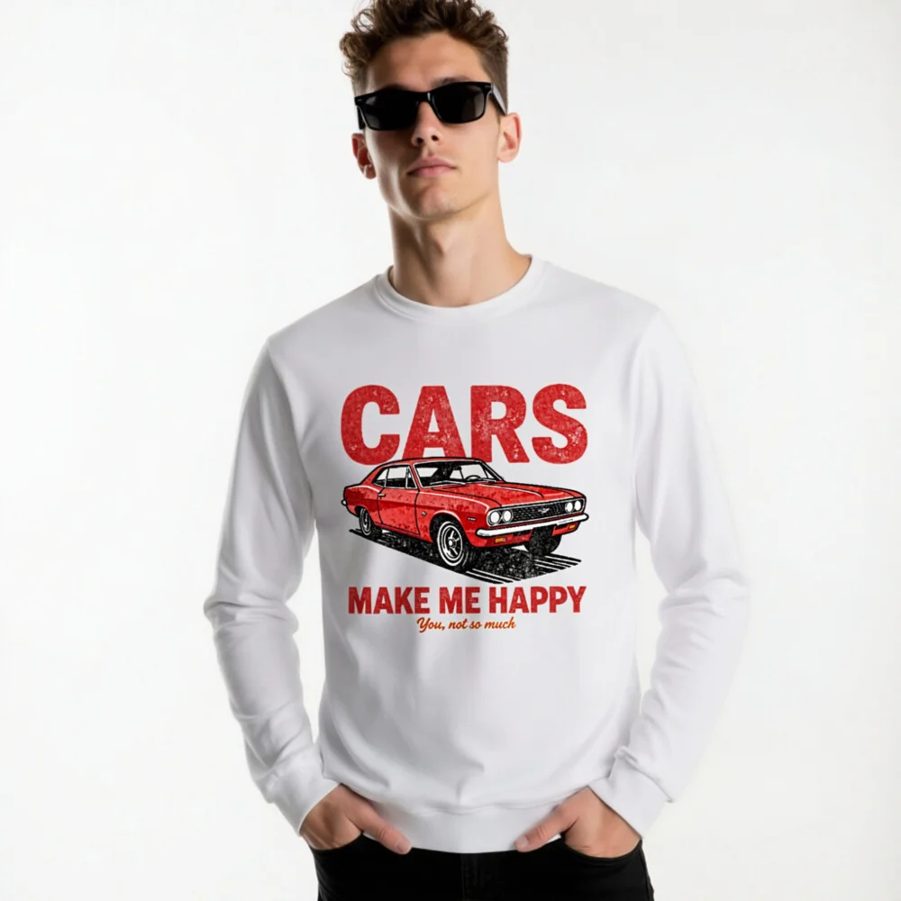 Cars Make Me Happy Long Sleeve Tee – Unisex Vintage Car Graphic Shirt - Image 11