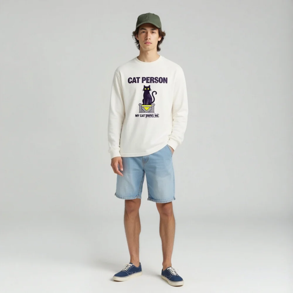 Cat Person Long Sleeve Tee – Unisex Graphic Shirt for Cat Lovers - Image 3