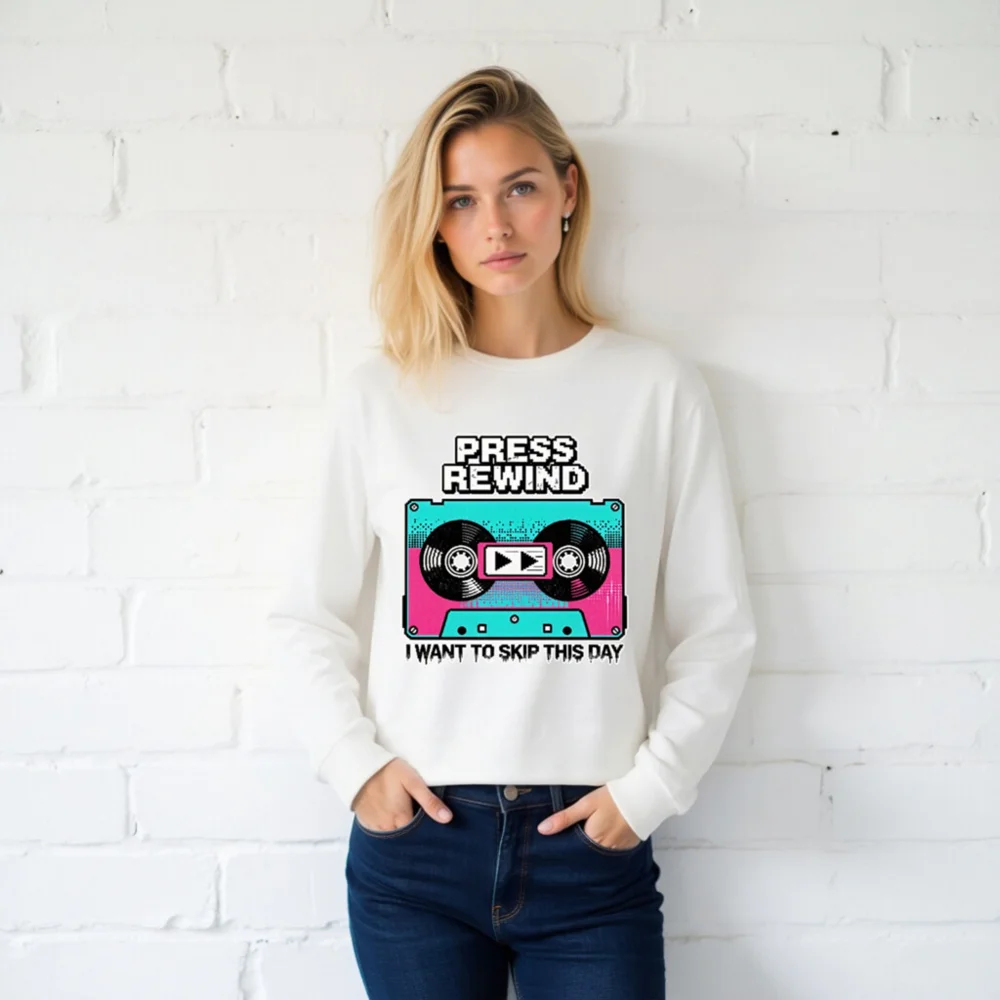 Press Rewind Cassette Tape Long Sleeve Tee - Unisex - Image 2