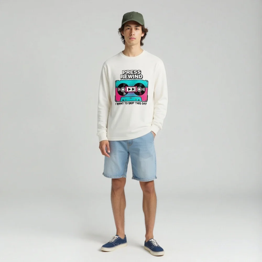 Press Rewind Cassette Tape Long Sleeve Tee - Unisex - Image 3