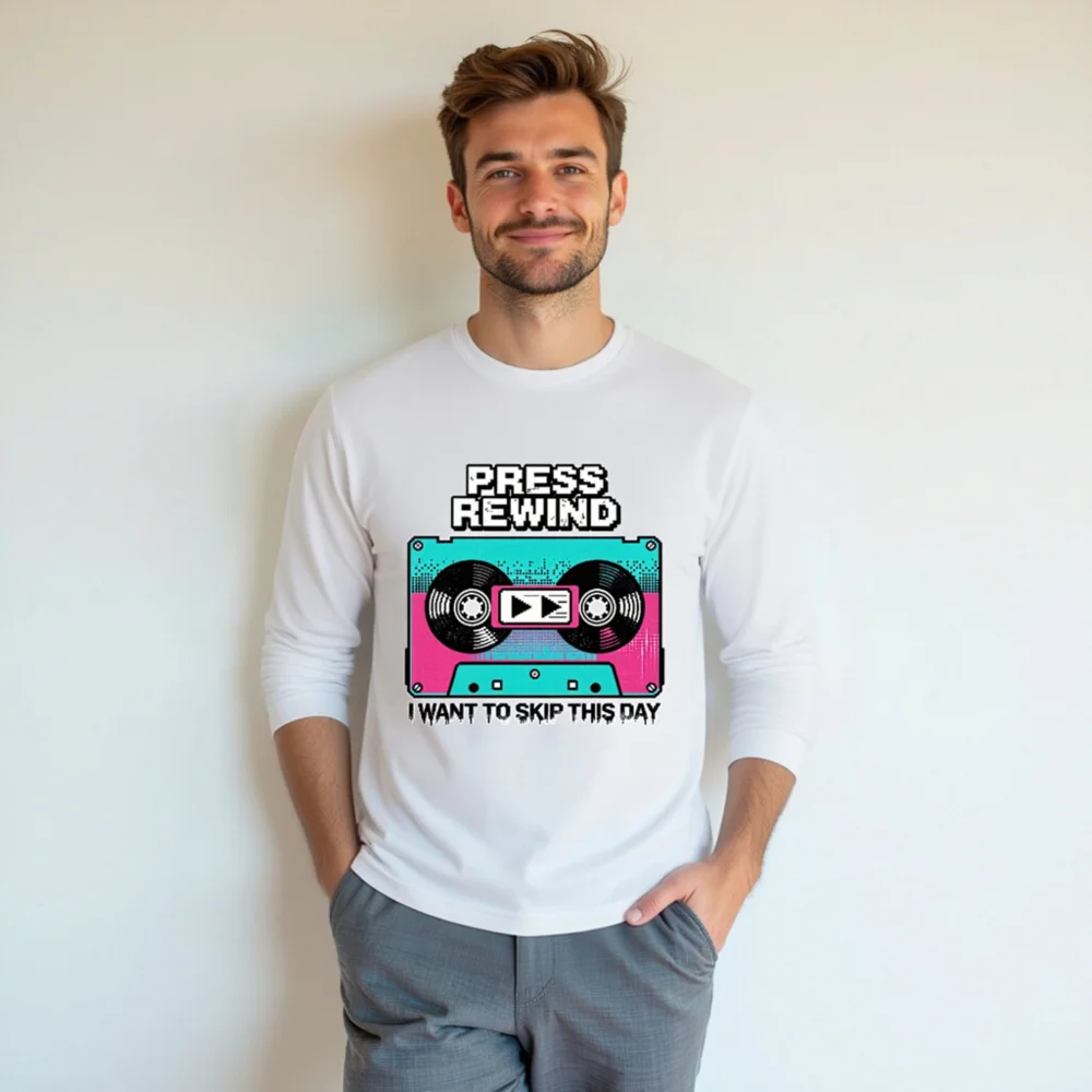 Press Rewind Cassette Tape Long Sleeve Tee - Unisex - Image 7