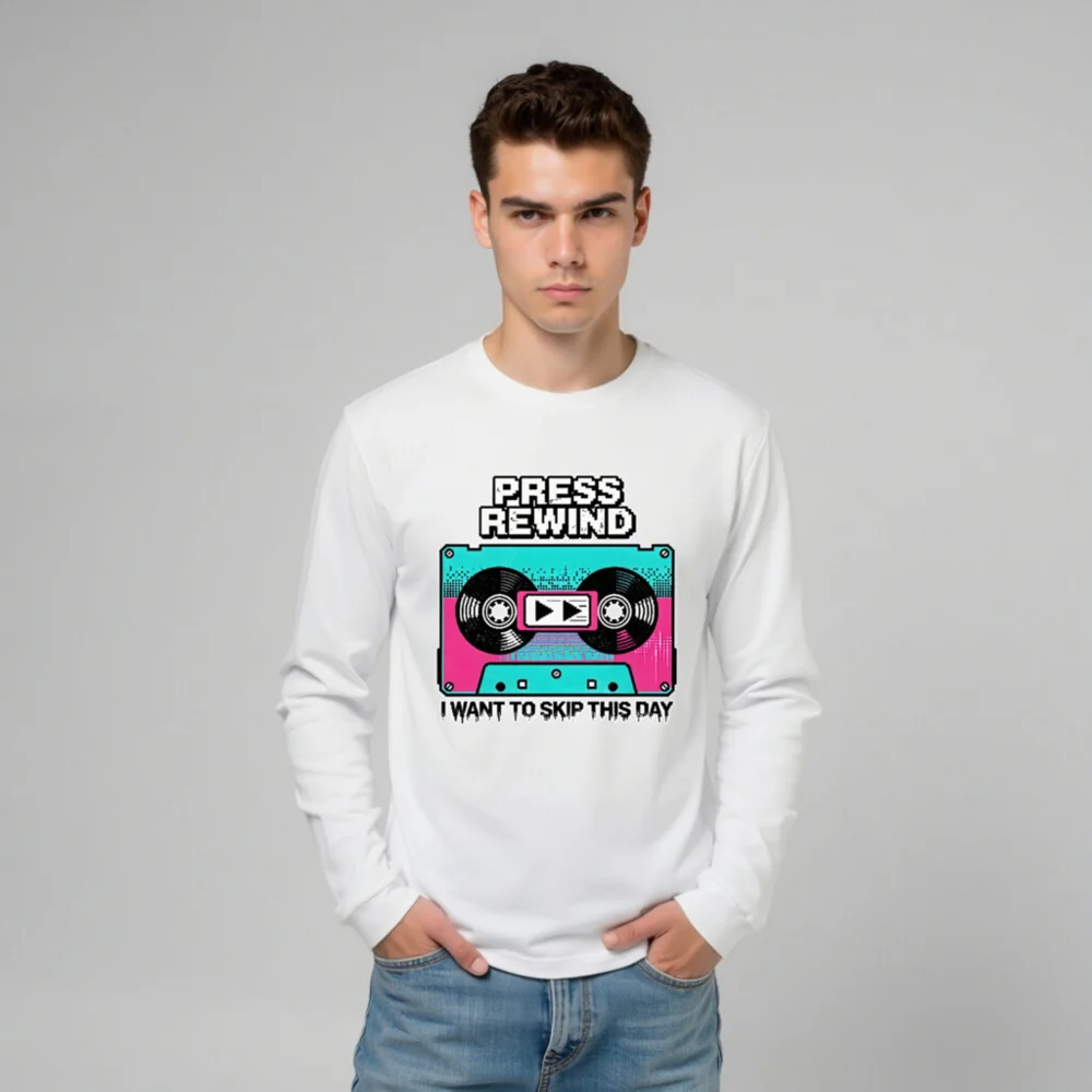Press Rewind Cassette Tape Long Sleeve Tee - Unisex - Image 10