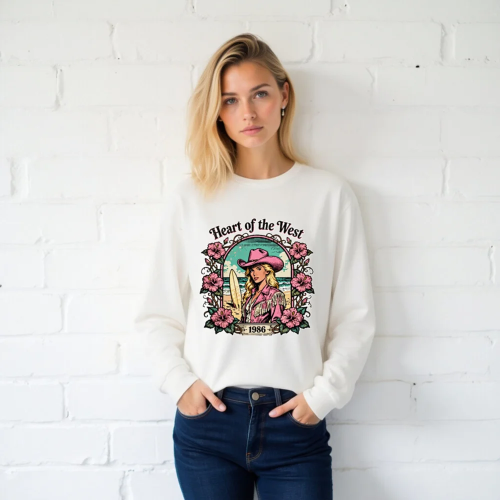 Heart of the West 1986 Unisex Long Sleeve Tee - Retro Surf Cowgirl Graphic - Image 2