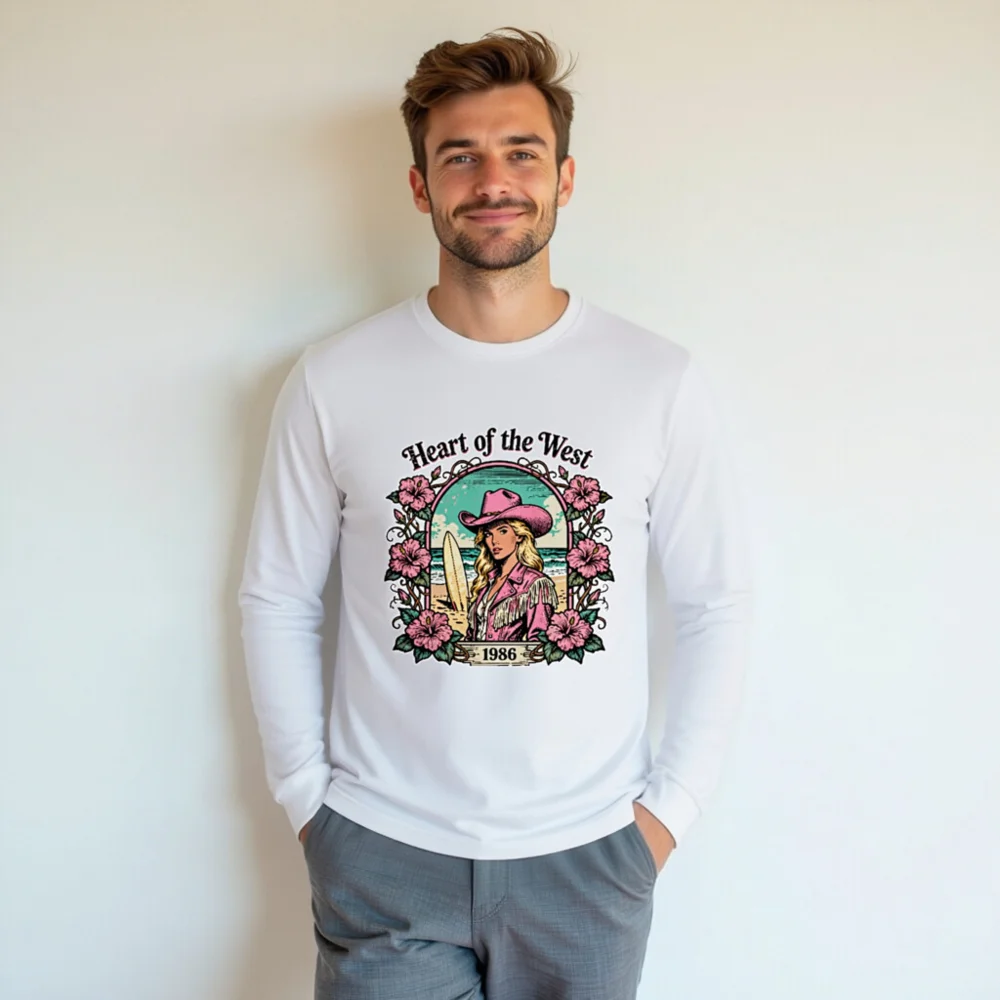 Heart of the West 1986 Unisex Long Sleeve Tee - Retro Surf Cowgirl Graphic - Image 7