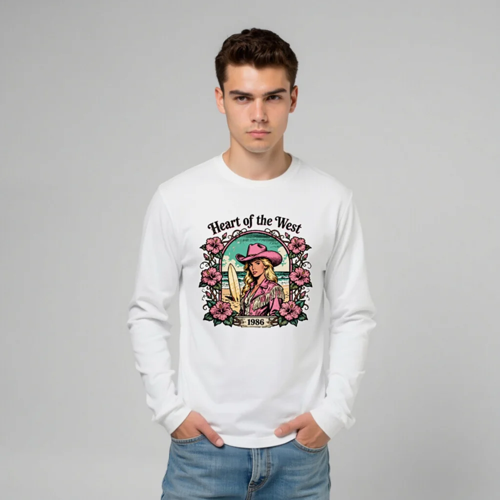Heart of the West 1986 Unisex Long Sleeve Tee - Retro Surf Cowgirl Graphic - Image 10