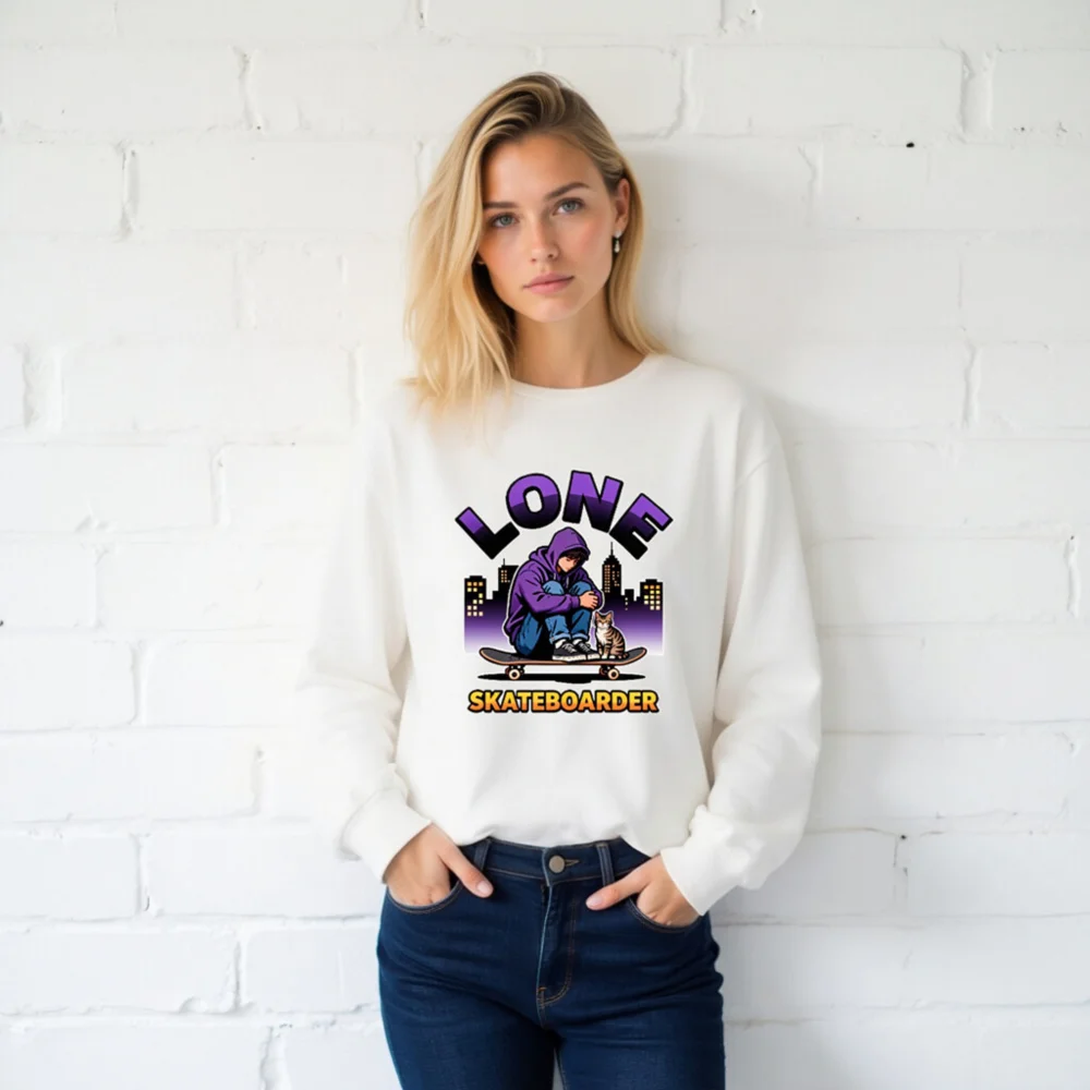 Lone Skateboarder Long Sleeve Tee - Unisex Graphic T-Shirt - Image 2
