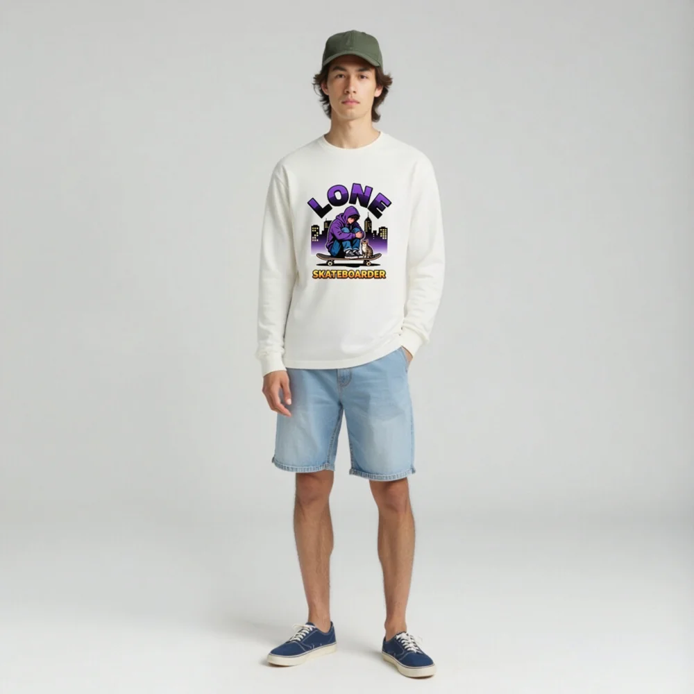 Lone Skateboarder Long Sleeve Tee - Unisex Graphic T-Shirt - Image 3