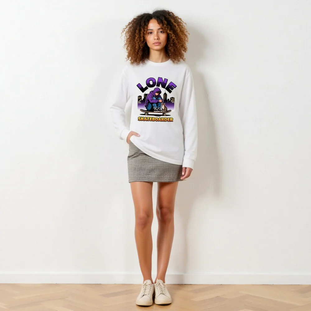 Lone Skateboarder Long Sleeve Tee - Unisex Graphic T-Shirt - Image 6