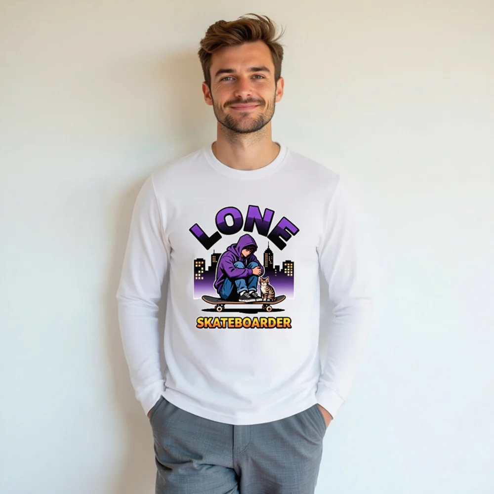 Lone Skateboarder Long Sleeve Tee - Unisex Graphic T-Shirt - Image 7