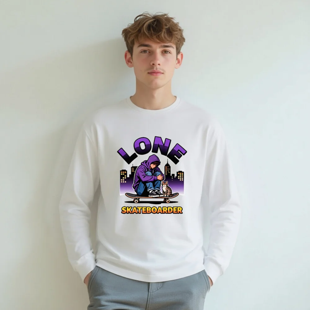 Lone Skateboarder Long Sleeve Tee - Unisex Graphic T-Shirt - Image 8