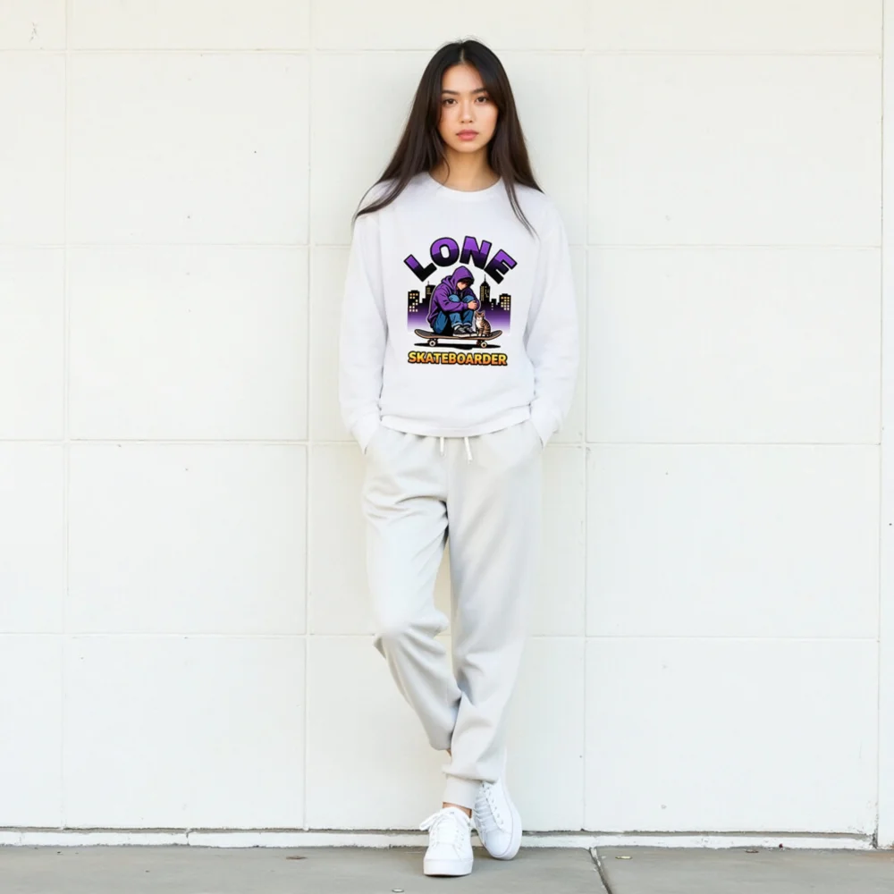 Lone Skateboarder Long Sleeve Tee - Unisex Graphic T-Shirt - Image 9