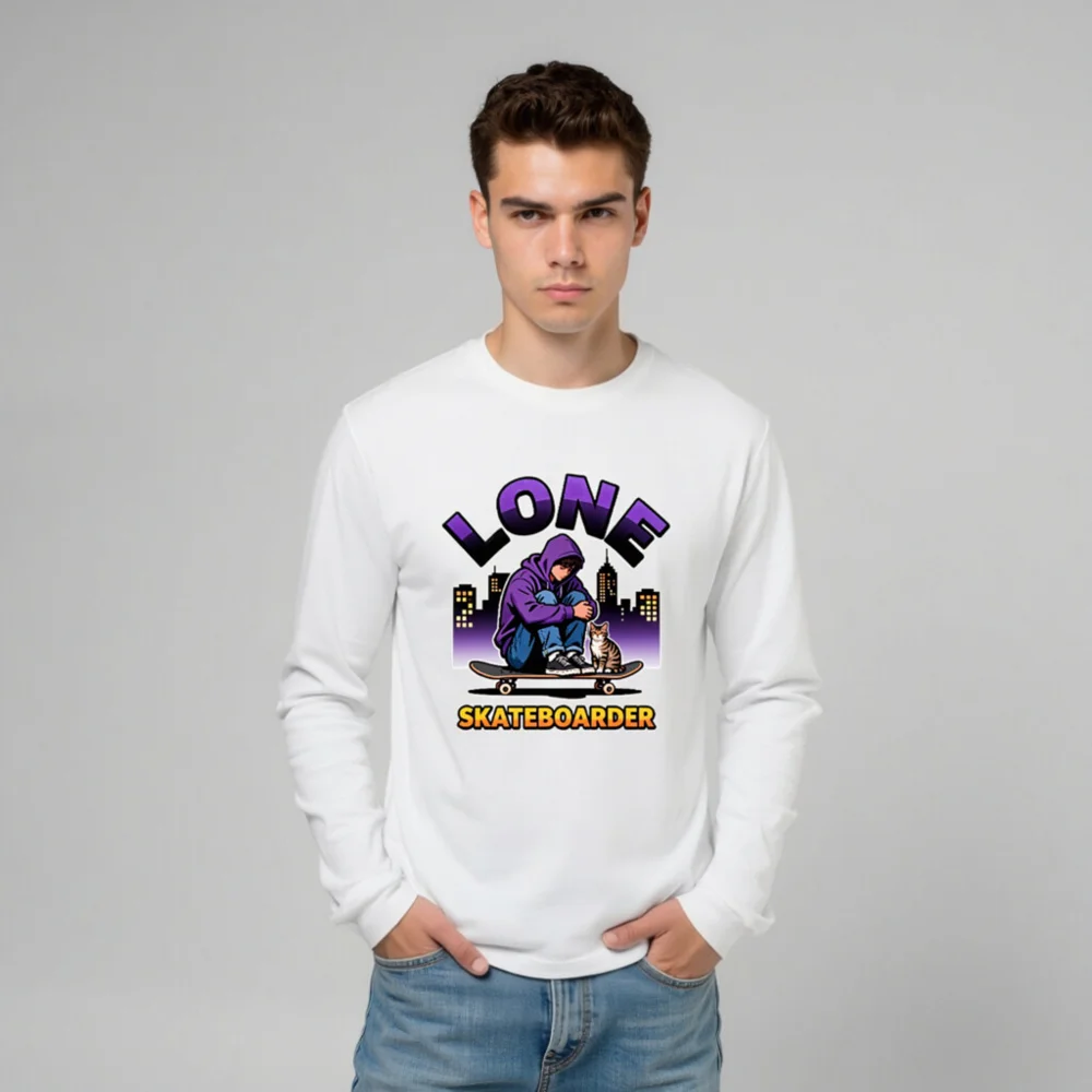 Lone Skateboarder Long Sleeve Tee - Unisex Graphic T-Shirt - Image 10