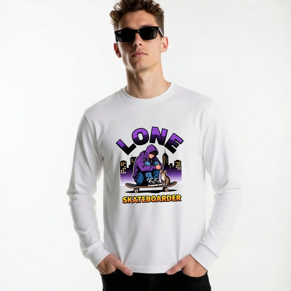 Lone Skateboarder Long Sleeve Tee - Unisex Graphic T-Shirt - Image 11