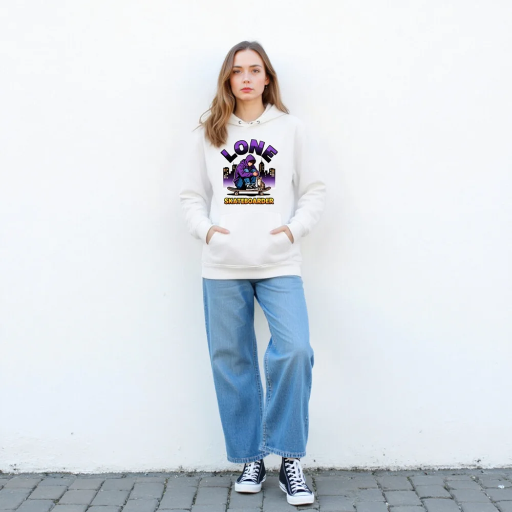 Lone Skateboarder Hoodie – Unisex Eco-Friendly Pullover - Image 4
