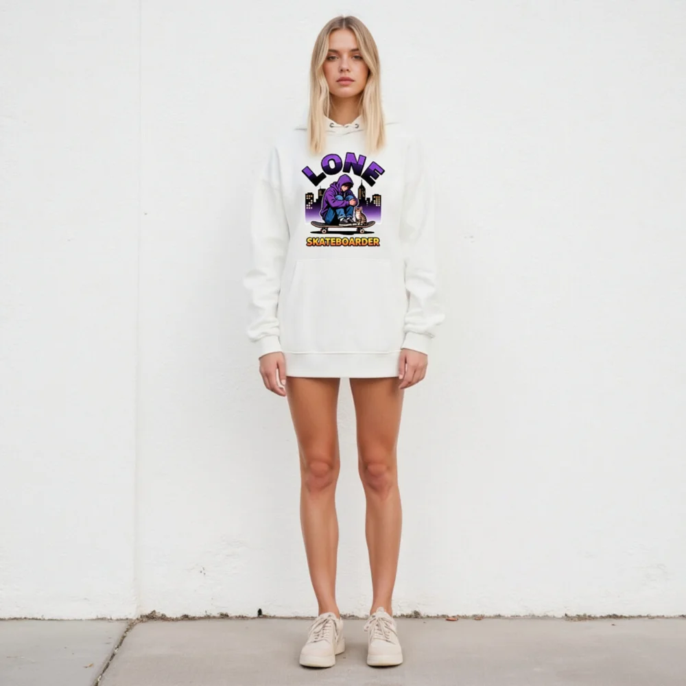 Lone Skateboarder Hoodie – Unisex Eco-Friendly Pullover - Image 5