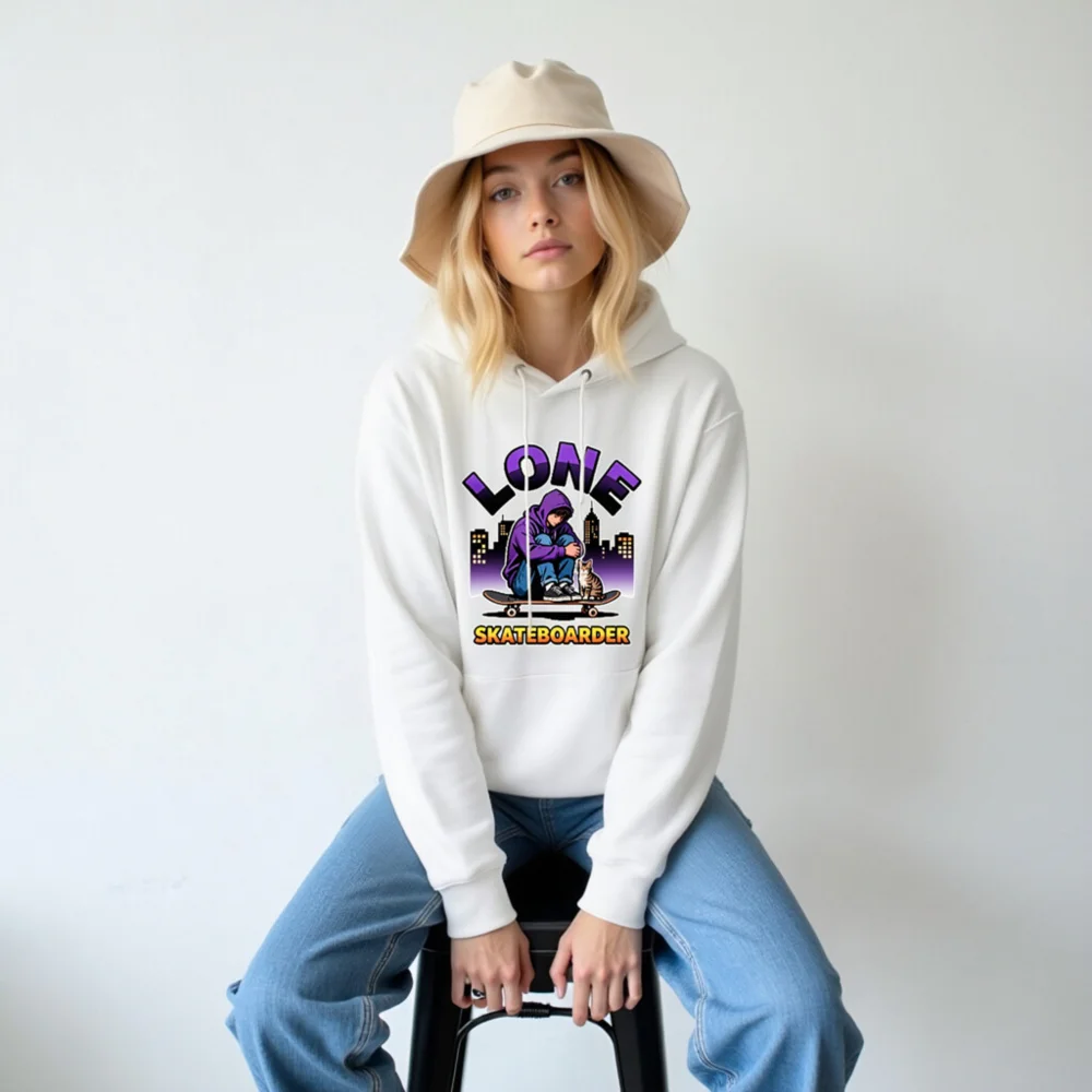 Lone Skateboarder Hoodie – Unisex Eco-Friendly Pullover - Image 6