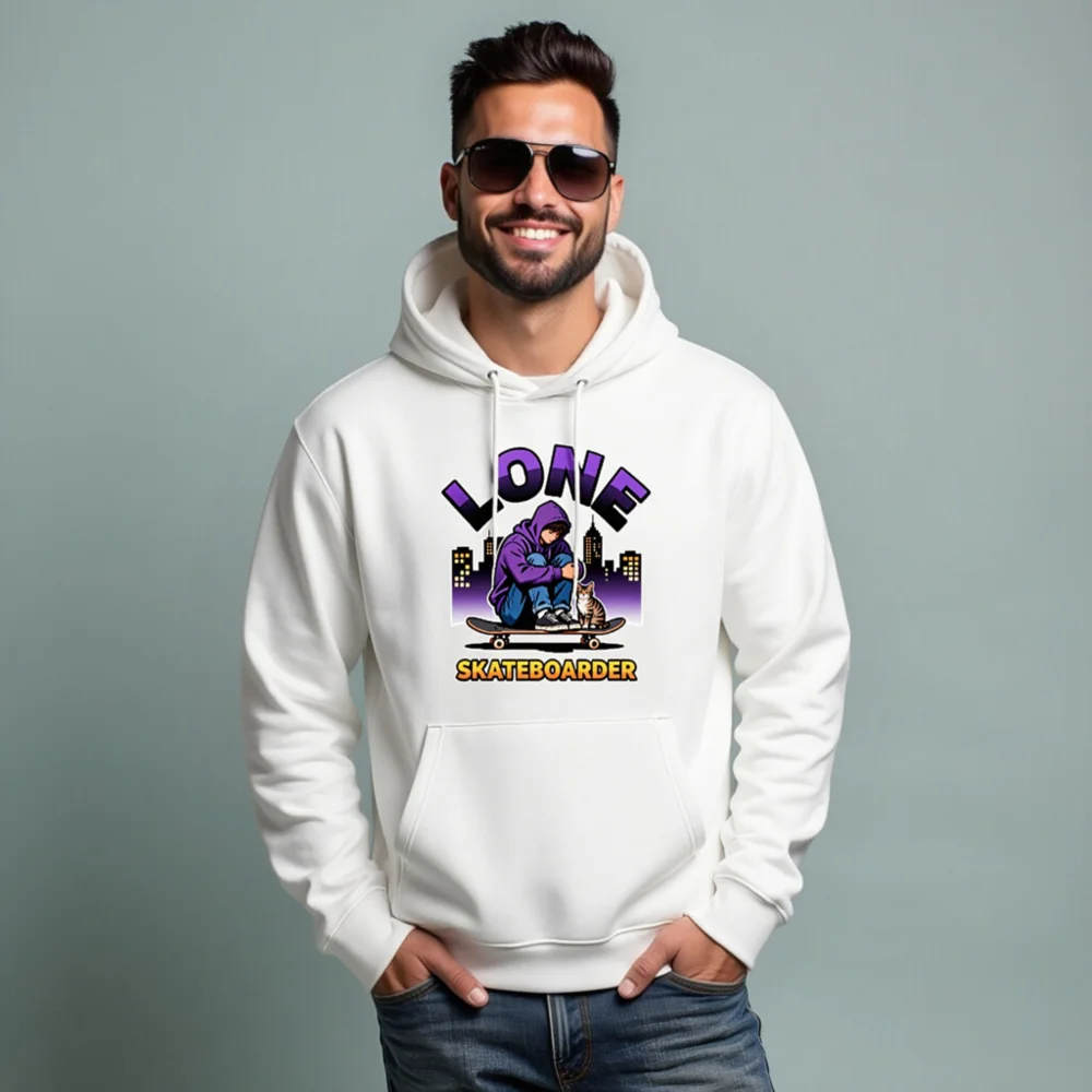 Lone Skateboarder Hoodie – Unisex Eco-Friendly Pullover - Image 8
