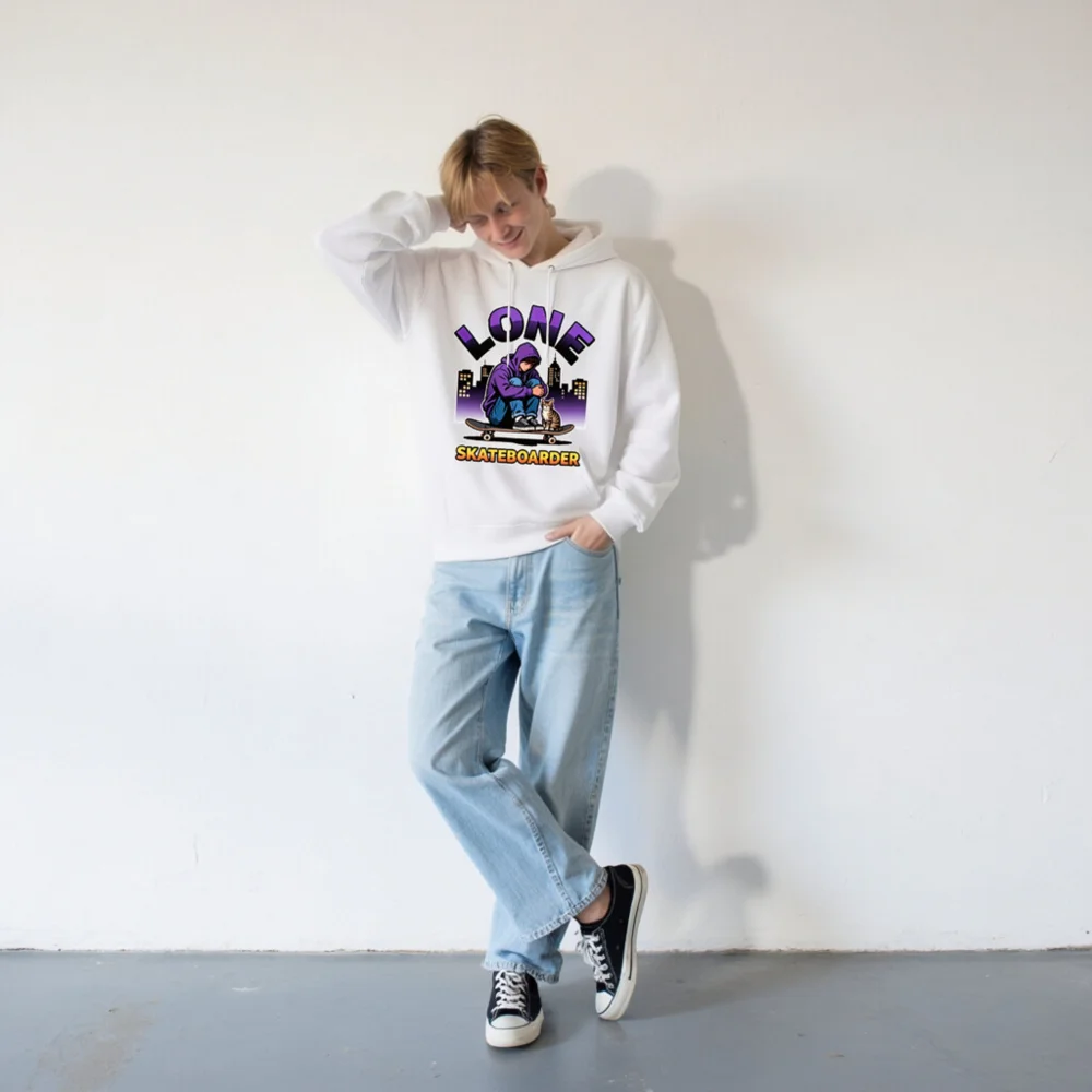 Lone Skateboarder Hoodie – Unisex Eco-Friendly Pullover - Image 9