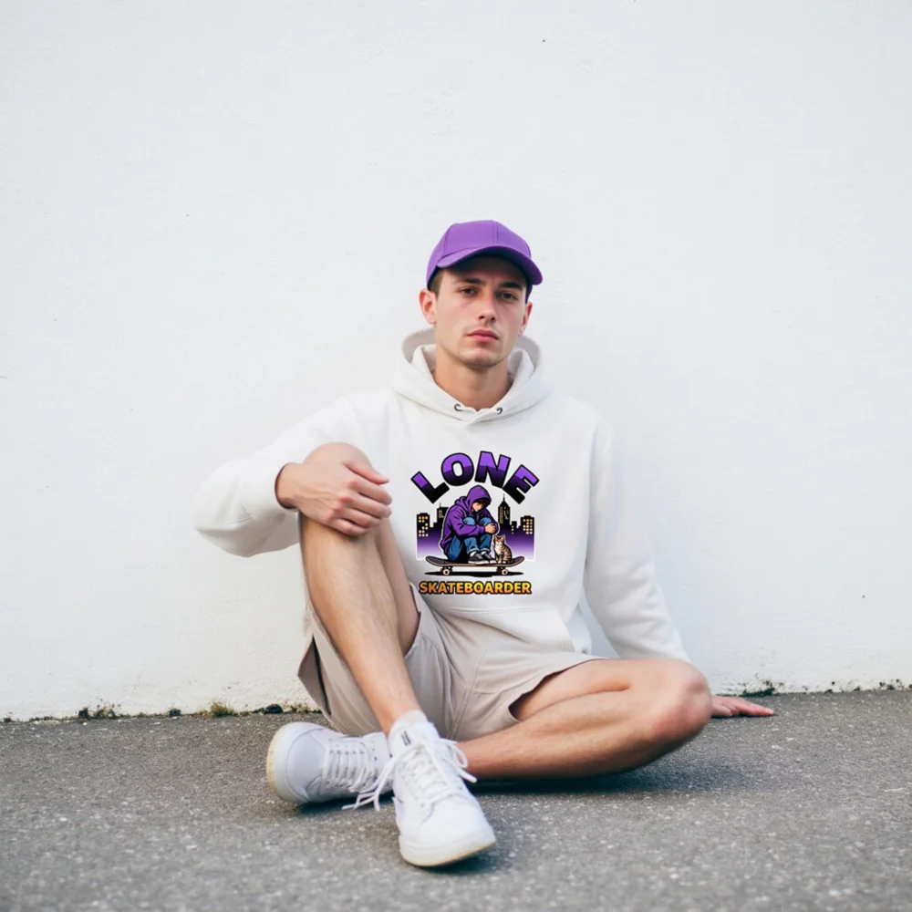 Lone Skateboarder Hoodie – Unisex Eco-Friendly Pullover - Image 10
