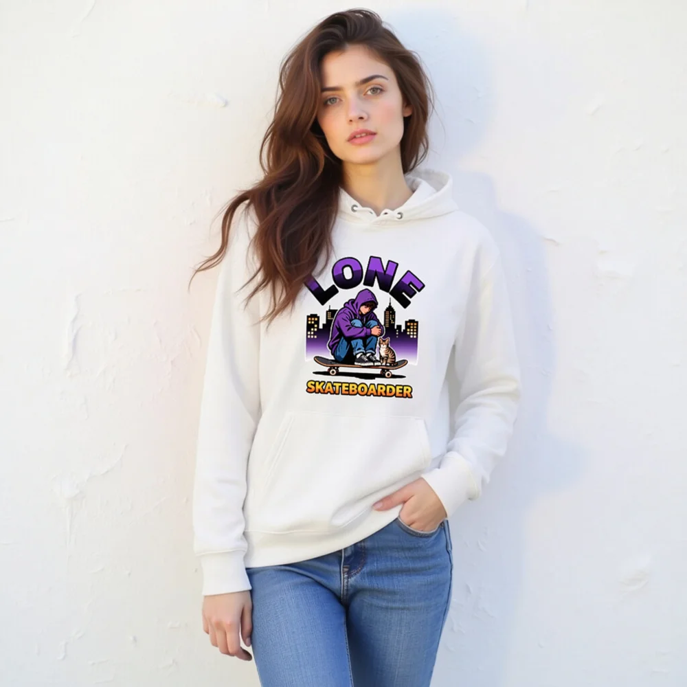 Lone Skateboarder Hoodie – Unisex Eco-Friendly Pullover - Image 11