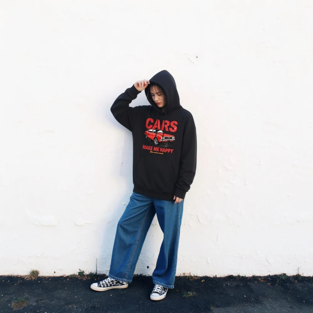 Cars Make Me Happy Hoodie – Unisex Eco-Friendly Pullover - Image 2