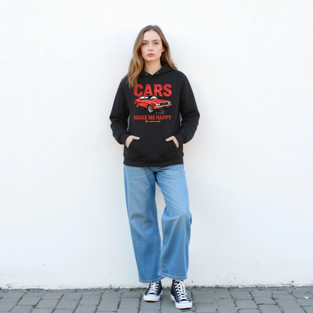Cars Make Me Happy Hoodie – Unisex Eco-Friendly Pullover - Image 4
