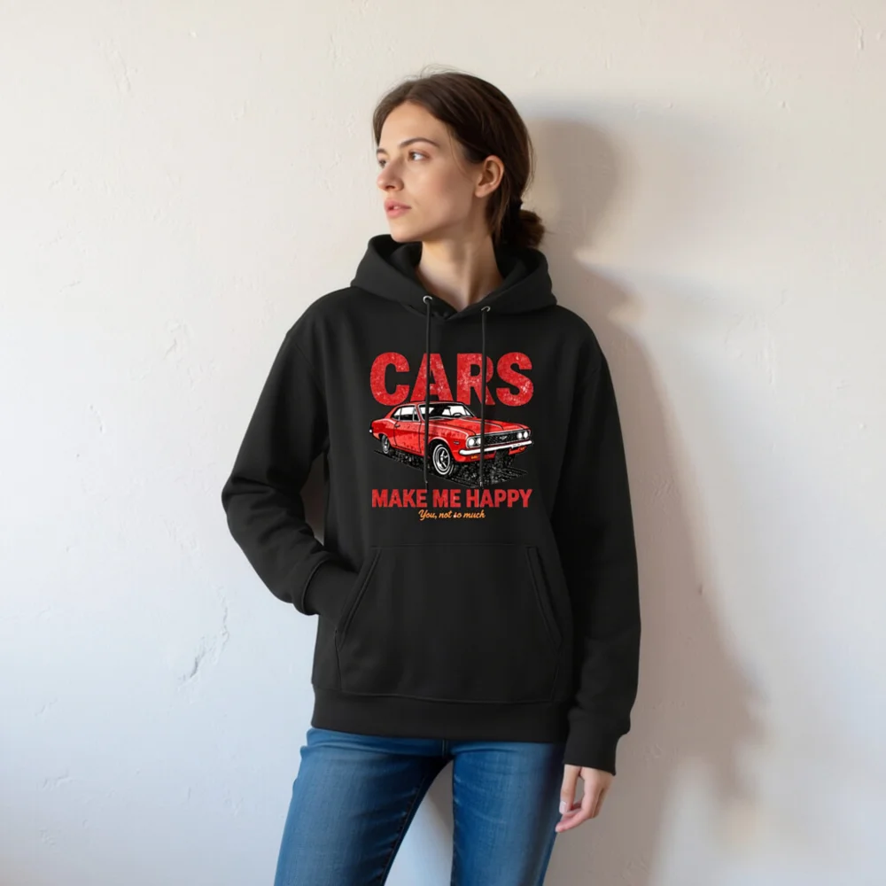 Cars Make Me Happy Hoodie – Unisex Eco-Friendly Pullover - Image 6