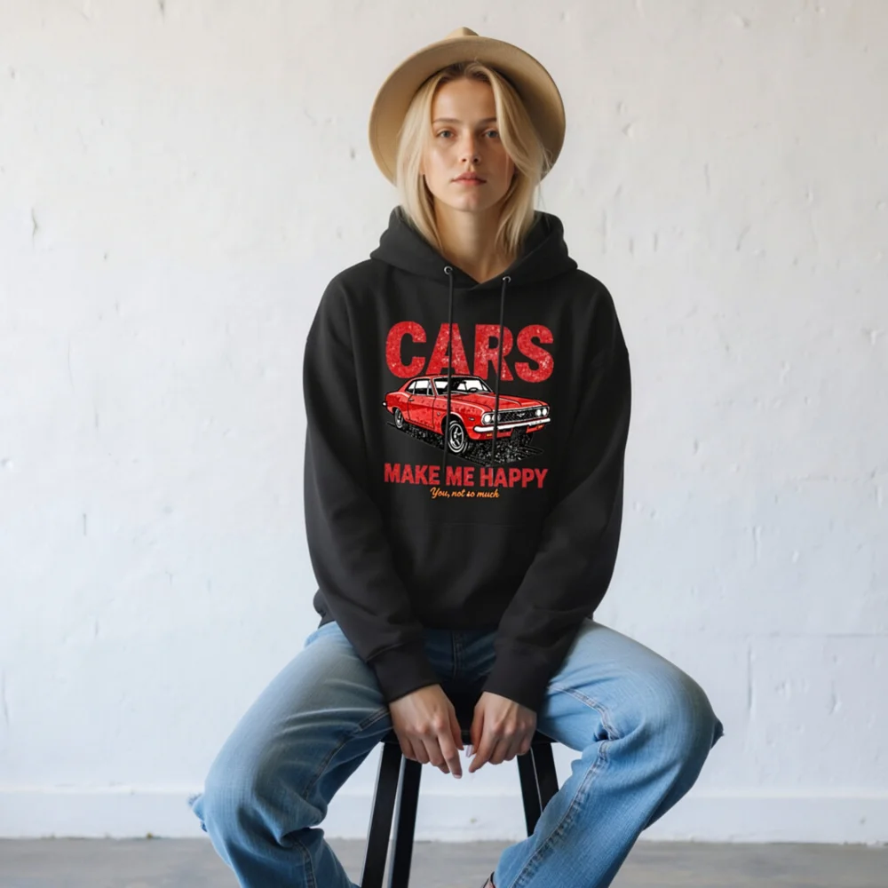 Cars Make Me Happy Hoodie – Unisex Eco-Friendly Pullover - Image 8