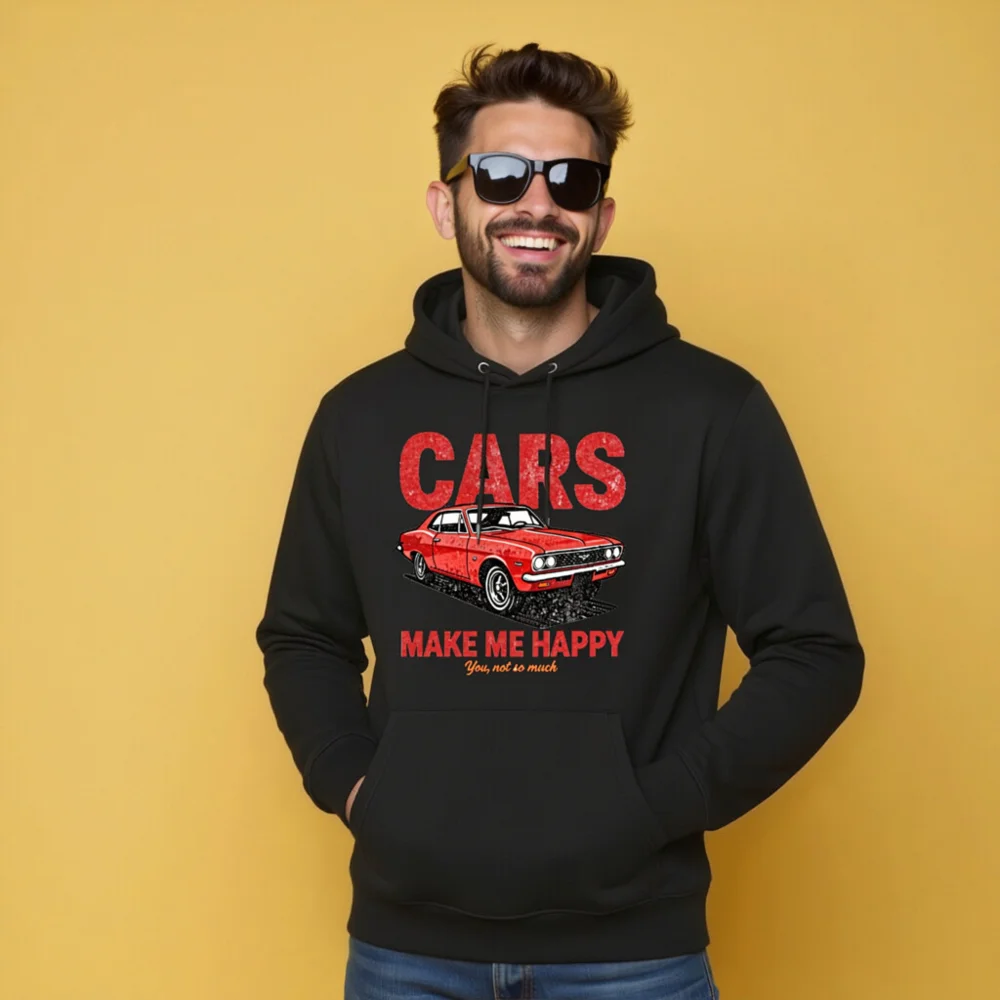 Cars Make Me Happy Hoodie – Unisex Eco-Friendly Pullover - Image 9