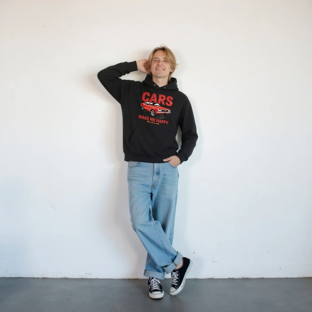 Cars Make Me Happy Hoodie – Unisex Eco-Friendly Pullover - Image 10
